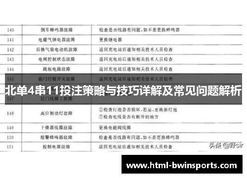 北单4串11投注策略与技巧详解及常见问题解析